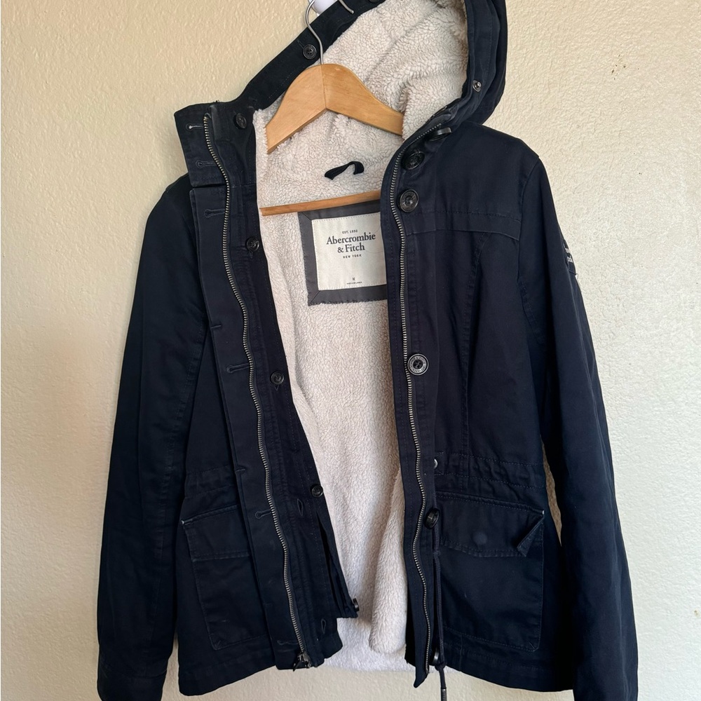Abercrombie & Fitch Sherpa-Lined Utility Jacket with Hood – Black – Size M - Picture 4 of 5